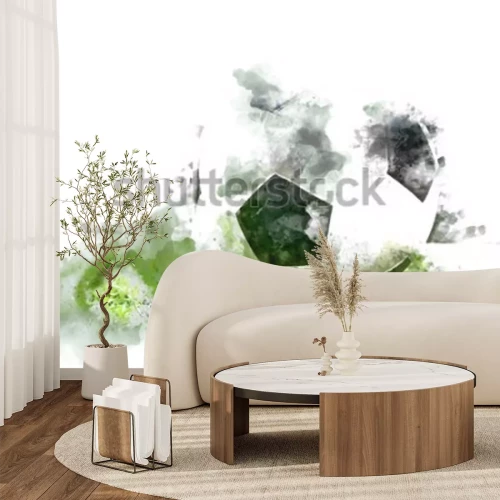 Fototapete Fußball auf dem Spielfeld im Aquarellstil