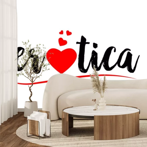 Sticker erotica word text typography design logo icon with red love heart