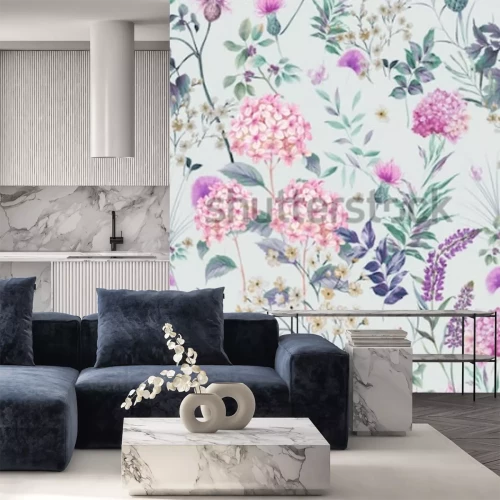 Sticker Feldblumen auf einem Retro-Muster