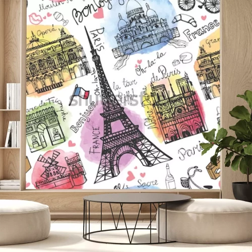 Fototapete Bunte Symbole von Frankreich