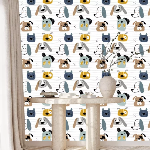 Tapete Hunde auf gestreiftem Hintergrund