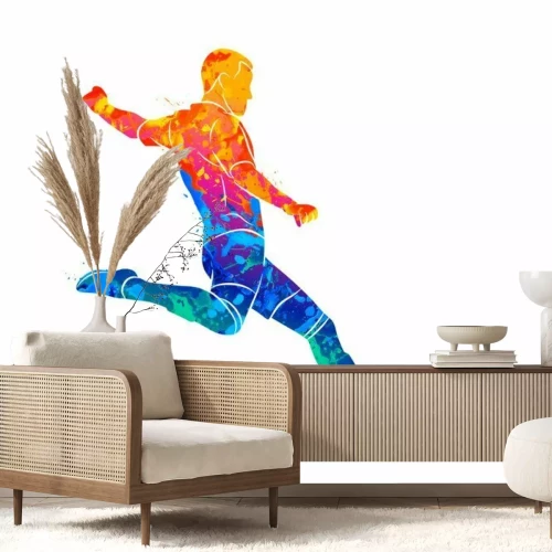 Sticker Mehrfarbige Illustration eines Fußballspielers, der den Ball kickt