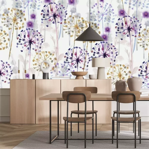 Sticker Löwenzahn und Blüten in Lila- und Goldtönen