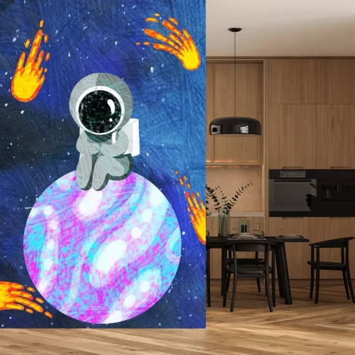 Sticker Komet Astronaut sitzt auf einem Planeten