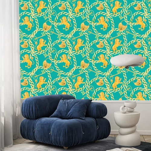 Tapete Goldene Löwen und Ketten