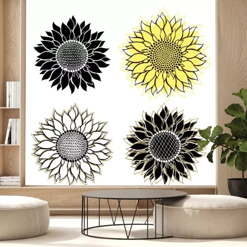 Sticker Vier Sonnenblumen auf einer Illustration