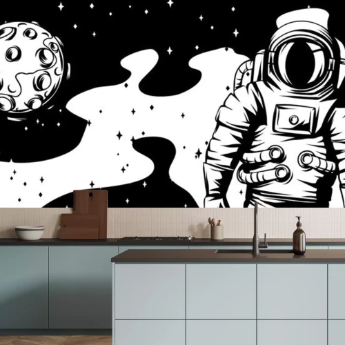 Sticker Astronaut Mond und Milchstraße Grafik