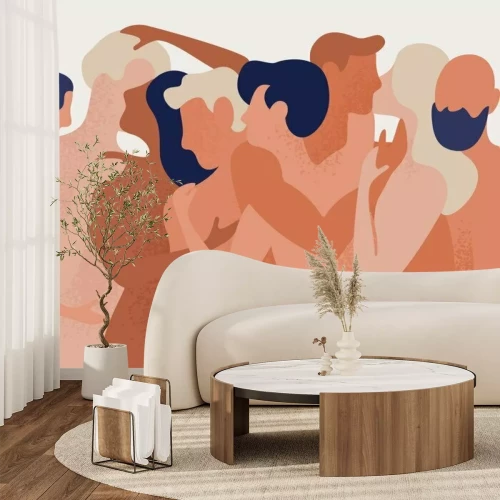 Fototapete Menschen die sich umarmen im Zeichenstil