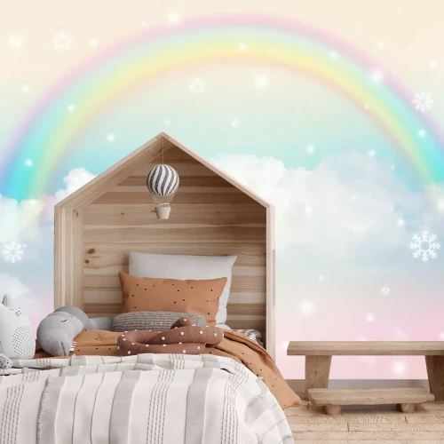 Fototapete Regenbogen am Himmel mit Wolken und Sternen