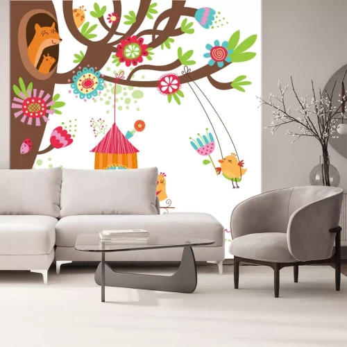 Sticker floral background mit Vögeln