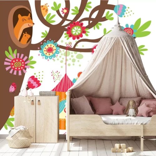 Sticker floral background mit Vögeln