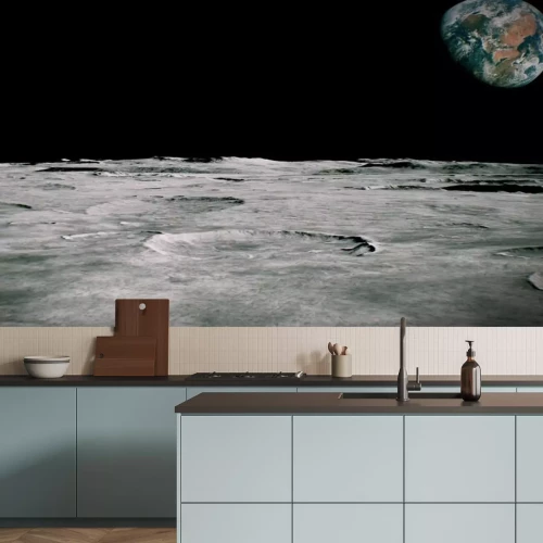 Fototapete Landschaft des Mondes mit Blick auf die Erde