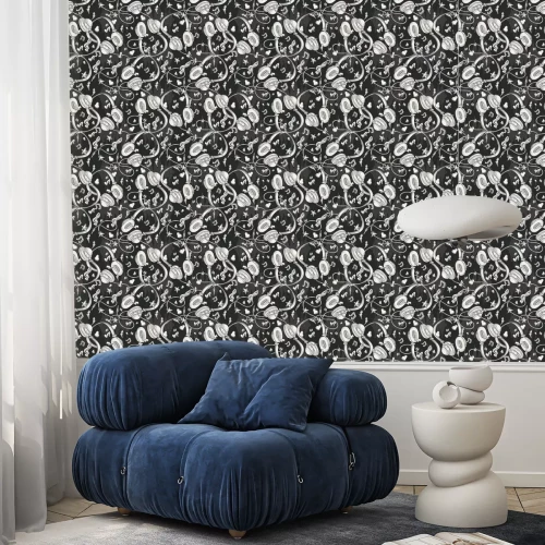 Tapete Handgezeichnete musikalische Kopfhörer - nahtloses monochromes Muster