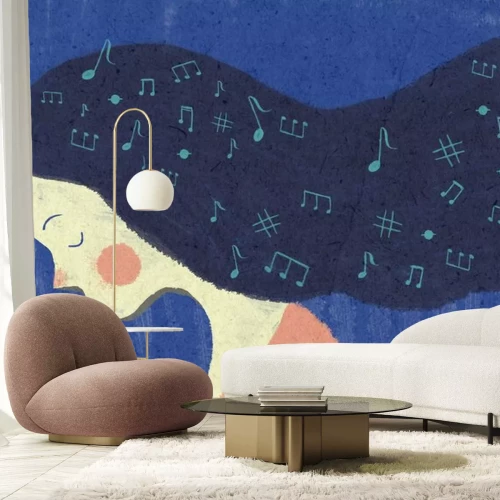 Sticker Porträt eines Mädchens mit Noten im Haar