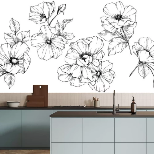 Sticker Hundsrose Blumen schwarz-weiße Skizzen