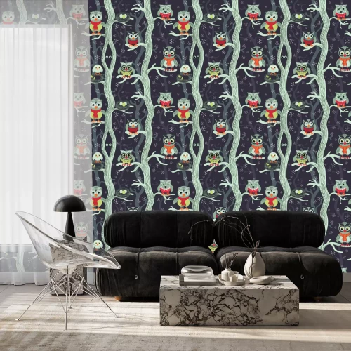 Tapete Grüne Nachteulen in den Bäumen