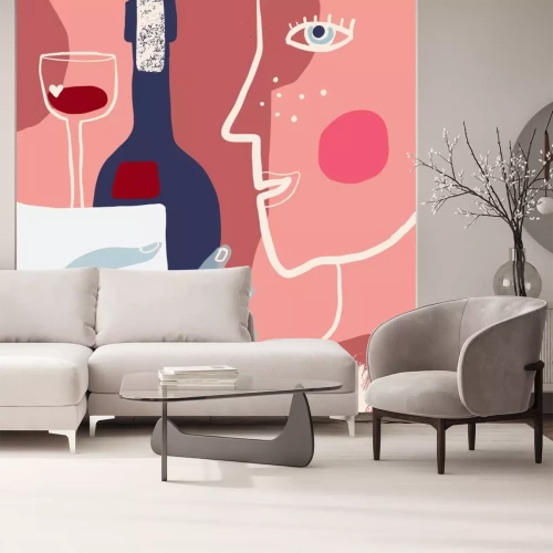 Sticker Gesicht Hand und Wein abstrakte Grafik