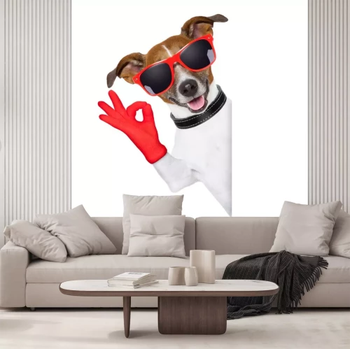 Sticker Haustiere Hund mit rotem Handschuh