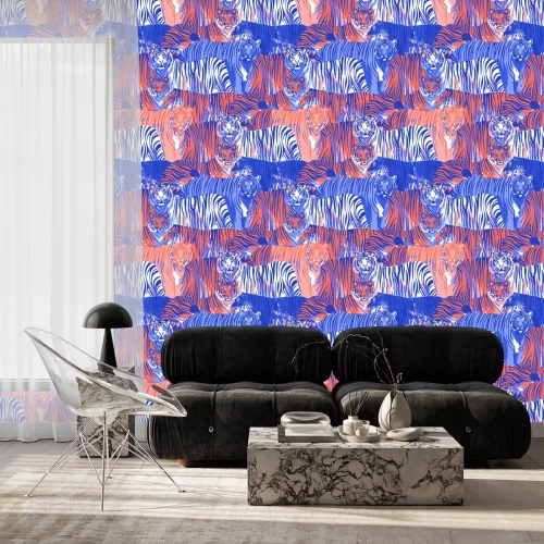 Tapete Graphic seamless pattern of standing and walking tigers.