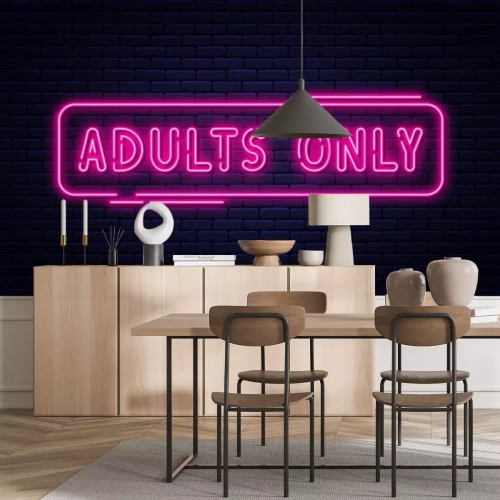 Sticker Neon sign, adults only, 18 plus, sex and xxx. Restricted content, erotic video concept banner, billboard or signboard