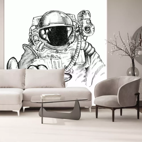 Sticker Astronaut im Raumanzug detaillierte Zeichnung