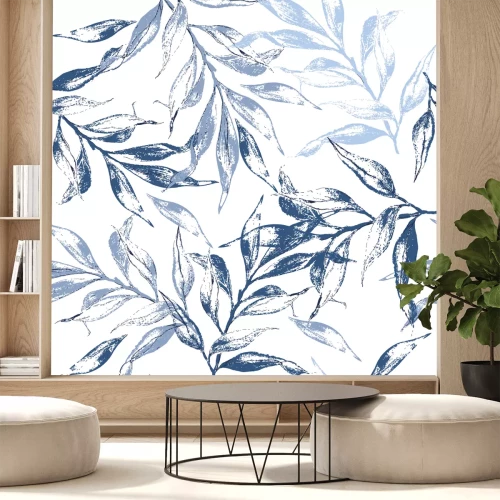 Sticker Blau verlässt Beschaffenheitsmuster Blumenhintergrund des Aquarells Nahtloses Muster kann für Tapete, Musterfüllen, Webseitenhintergrund, Oberflächenbeschaffenheiten verwendet werden