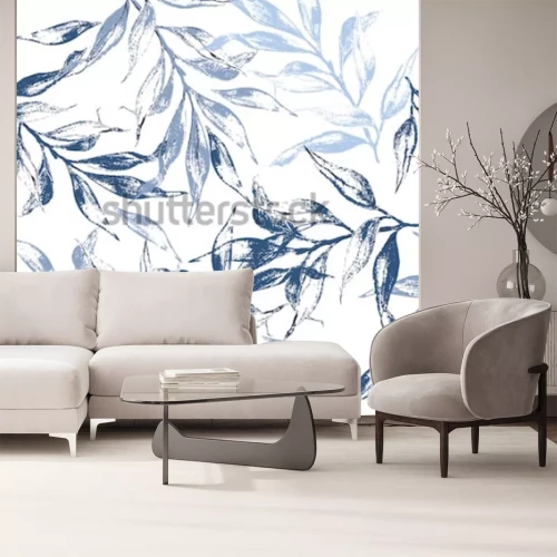 Sticker Blau verlässt Beschaffenheitsmuster Blumenhintergrund des Aquarells Nahtloses Muster kann für Tapete, Musterfüllen, Webseitenhintergrund, Oberflächenbeschaffenheiten verwendet werden