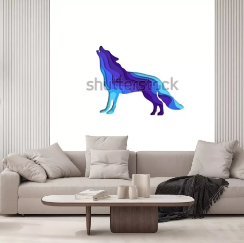 Sticker Tiere Wolf in blauen Wellen