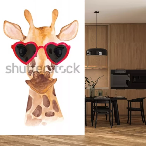 Sticker Tiere für Kinder Giraffe mit roter herzförmiger Brille