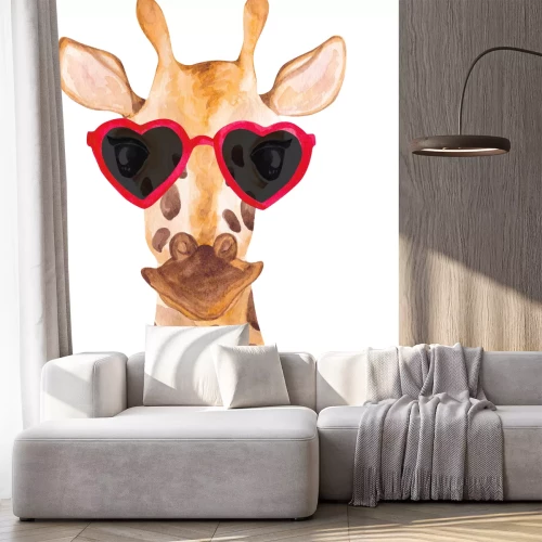 Sticker Tiere für Kinder Giraffe mit roter herzförmiger Brille