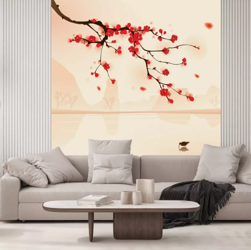 Sticker orientalischen Stil Malerei, Pflaume Blüte im Frühjahr