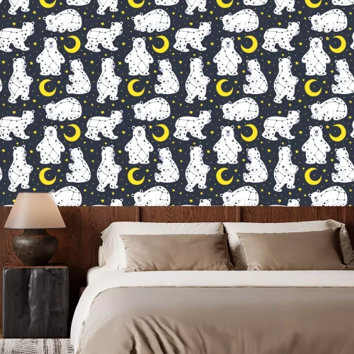 Tapete seamless pattern with white bear and constellation Ursa Major  - vector illustration, eps