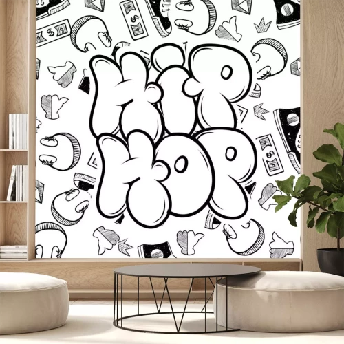 Sticker hip hop music party illustration in graffiti style, lettering logo, vector.Typography for poster,t-shirt or stickers