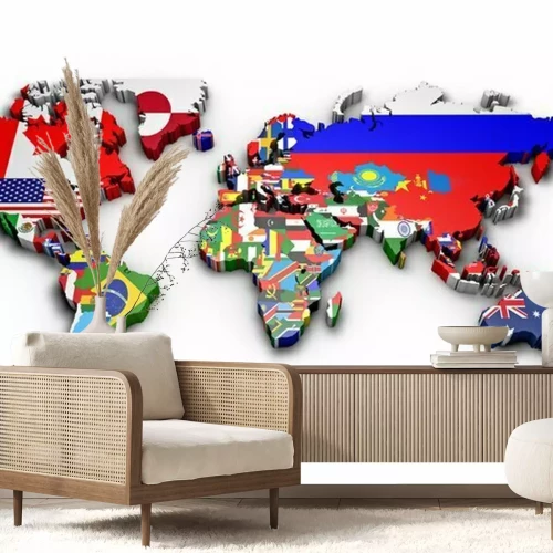 Sticker 3D-Weltplanis mit geprägten Flaggen