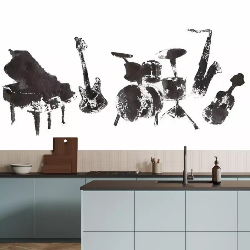 Sticker musical instruments, black and white graphics, abstraction