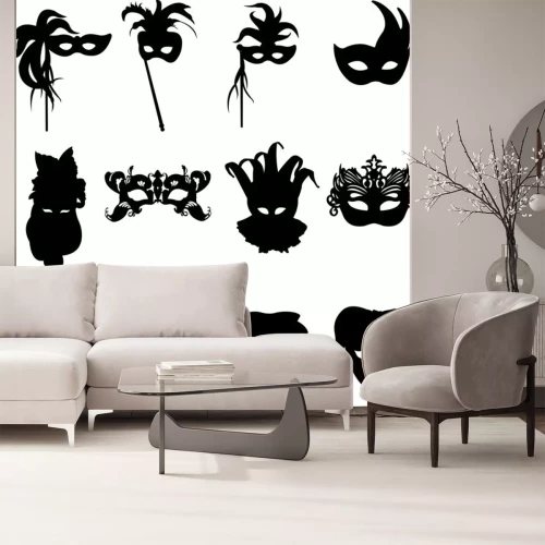 Sticker Sammlung von Karneval Venezianische Masken Hintergrund Silhouette