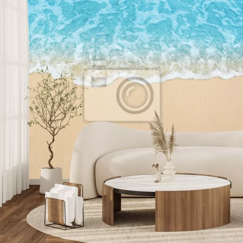 Fototapete Beautiful sandy beach and soft blue ocean wave