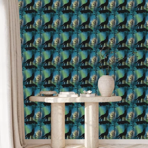 Tapete Heulende Wölfe gegen die Aurora