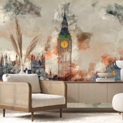 Fototapete Aquarell London mit Big Ben und Parlament