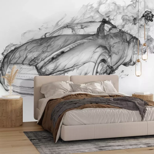 Sticker Rauchauto getrennt auf einem weißen Hintergrund. Ursprüngliches Autodesign.