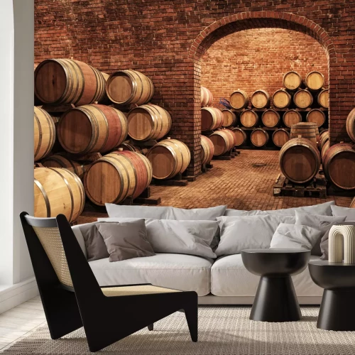 Fototapete Weinberg aus Stein mit Fässern