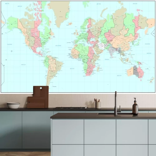 Sticker Politische Weltkarte mit Zeitzonen