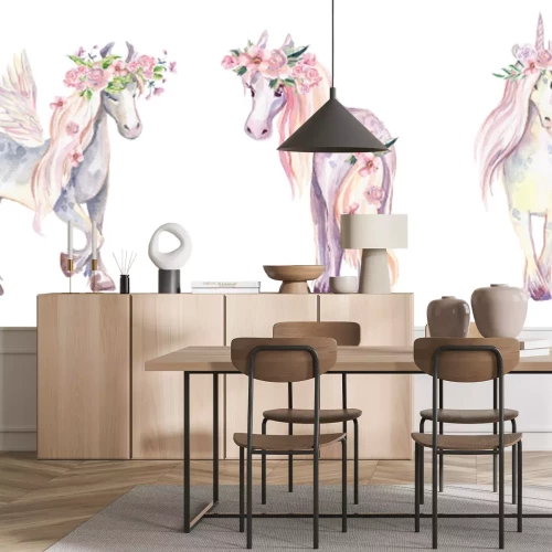 Sticker Einhornpferd und Pegasus mit Blumen verziert