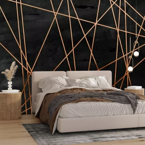 Fototapete Geometrische goldene Linien auf schwarzem Hintergrund