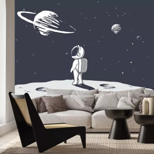 Sticker Kosmischer Astronaut schaut auf ferne Planeten