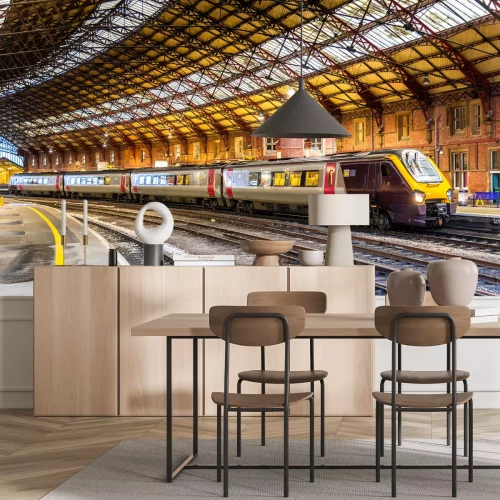 Fototapete Moderner Zug in Bahnstation