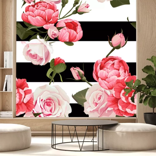 Sticker Große Blumen auf Streifen