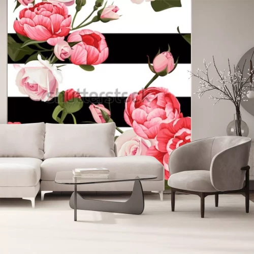 Sticker Große Blumen auf Streifen