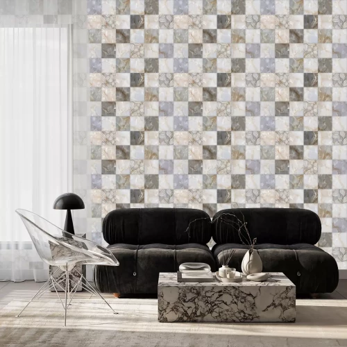 Tapete Blumen auf Marmor-Mosaik