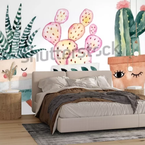 Sticker Blume im Topf und zwei Kakteen